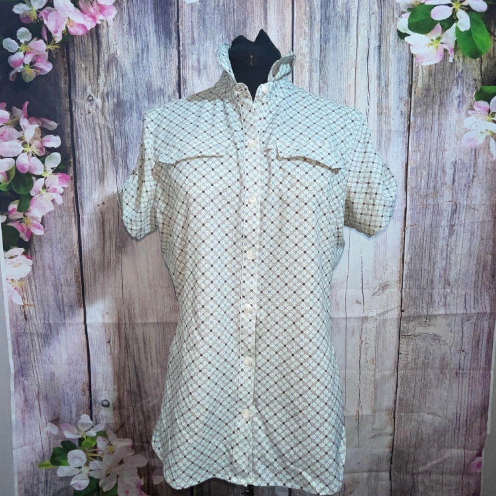 REI Sahara Asphalt Floral Women's‎ Hiking Fishing Short Sleeve Shirt Medium Blue
